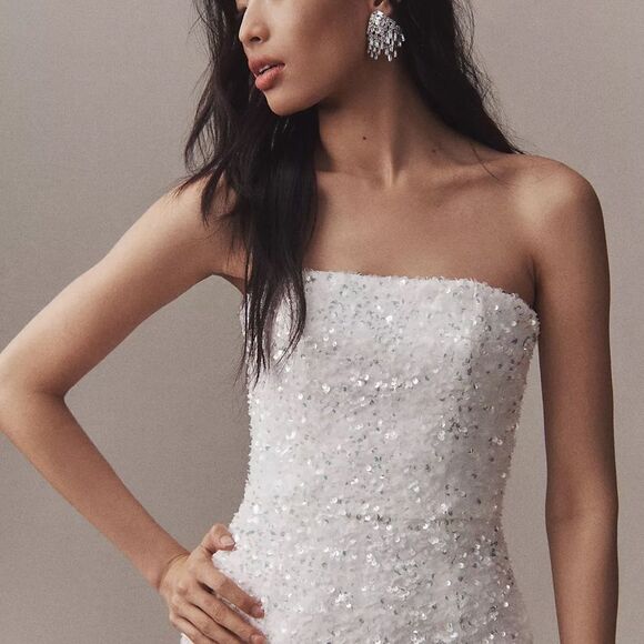 NEW Helsi Leslie Strapless Sequin Column Midi Dress in White - Size Large - Picture 4 of 12